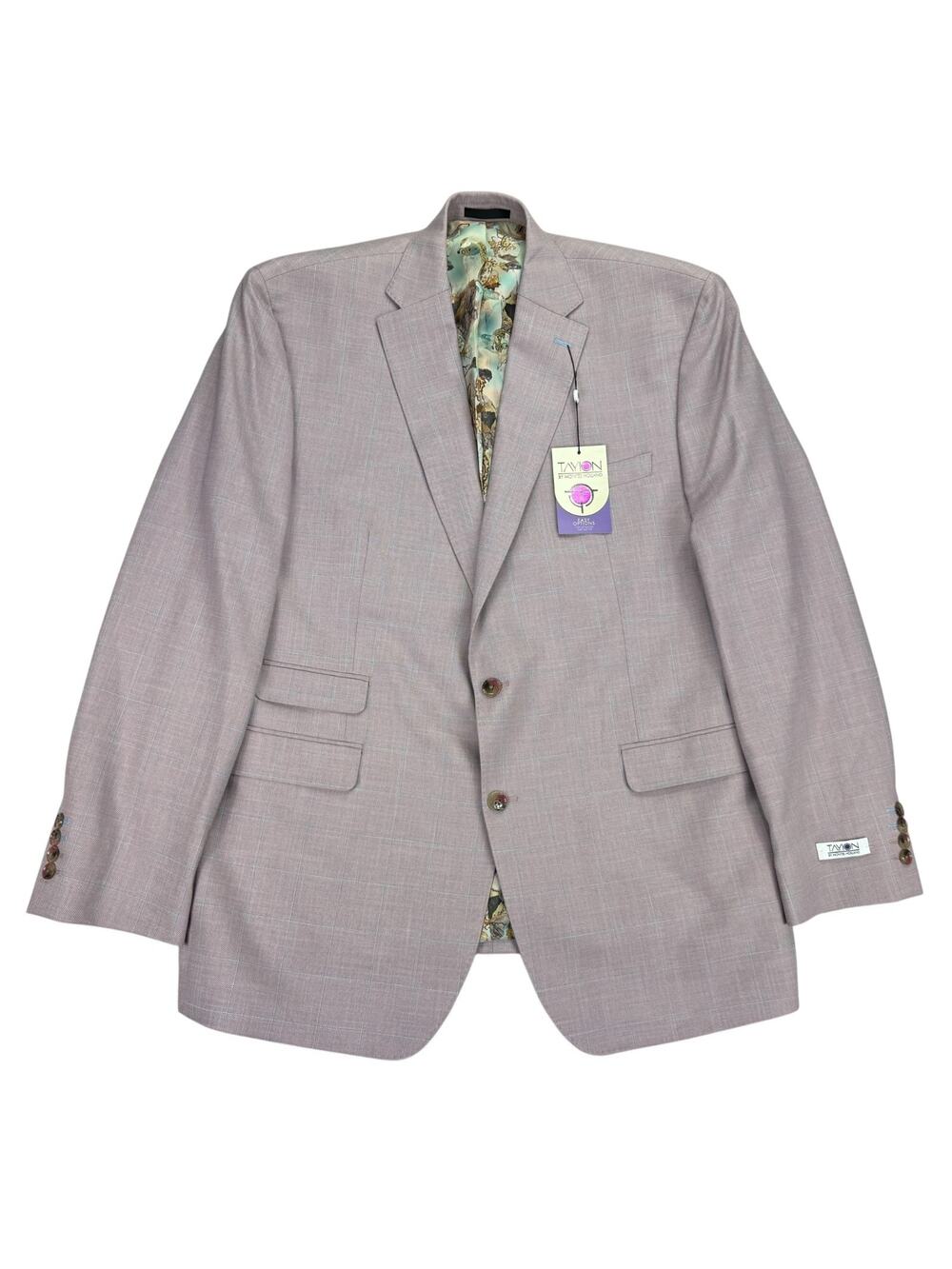 Tayion Mens Agordy Regular Fit Windowpane Suit Jacket Pink Blue 46L